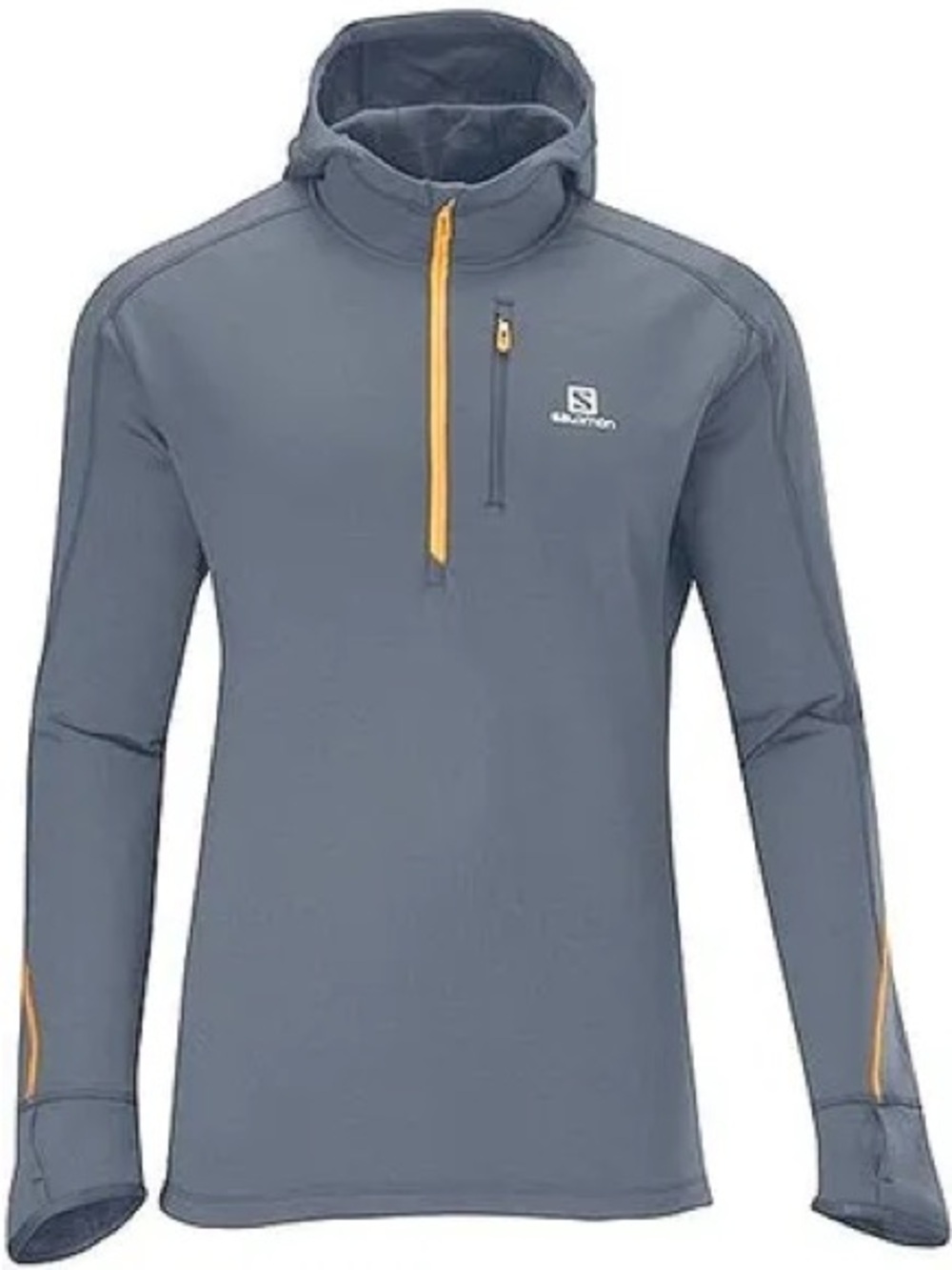 Salomon Men’s Performance Gray Hooded Half-Zip Jacket with Yellow Trim
